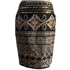 NWT!! Karen Kane Tinsel Town Gold Sequin Skirt. Aztec Design. Gorgeous!  Size L.